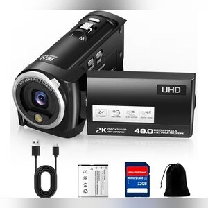 FLATIC 2K Camcorder, 48MP Video Camera, 16X Digital Zoom Vlogging Camera